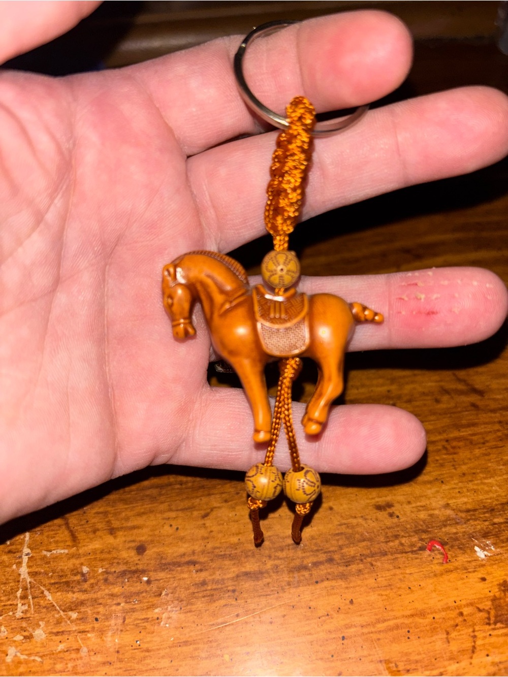 Carved Horse Keychain in Warm Amber Brown